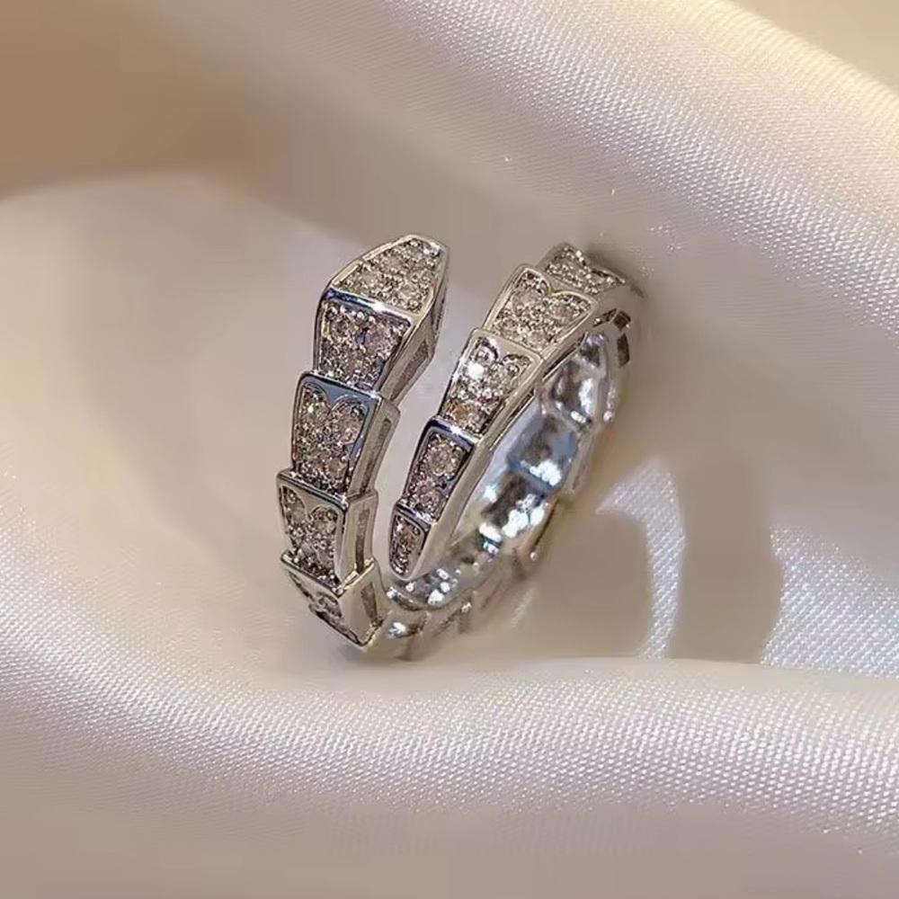 Snake Serpent Silver Crystal Ring Adjustable - image 1